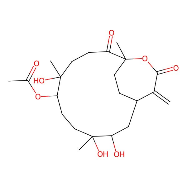 2D Structure of [(1S,3R,4S,7S,8R,12S)-3,4,8-trihydroxy-4,8,12-trimethyl-15-methylidene-11,14-dioxo-13-oxabicyclo[10.3.2]heptadecan-7-yl] acetate