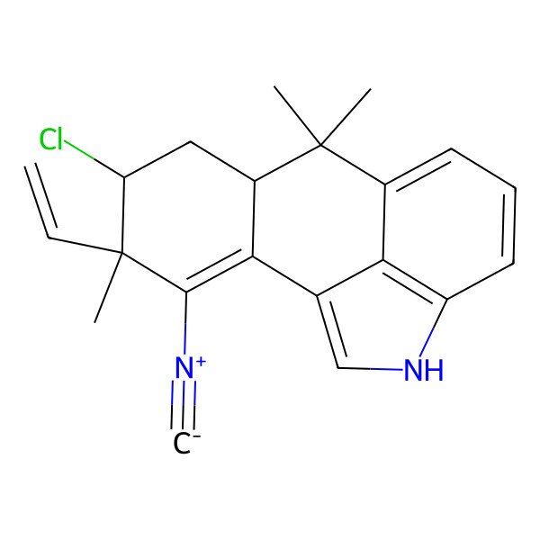 2D Structure of (4S,5S,7S)-5-chloro-4-ethenyl-3-isocyano-4,8,8-trimethyl-14-azatetracyclo[7.6.1.02,7.013,16]hexadeca-1(15),2,9(16),10,12-pentaene
