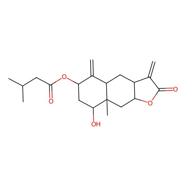 2D Structure of (8-Hydroxy-8a-methyl-3,5-dimethylidene-2-oxo-3a,4,4a,6,7,8,9,9a-octahydrobenzo[f][1]benzofuran-6-yl) 3-methylbutanoate