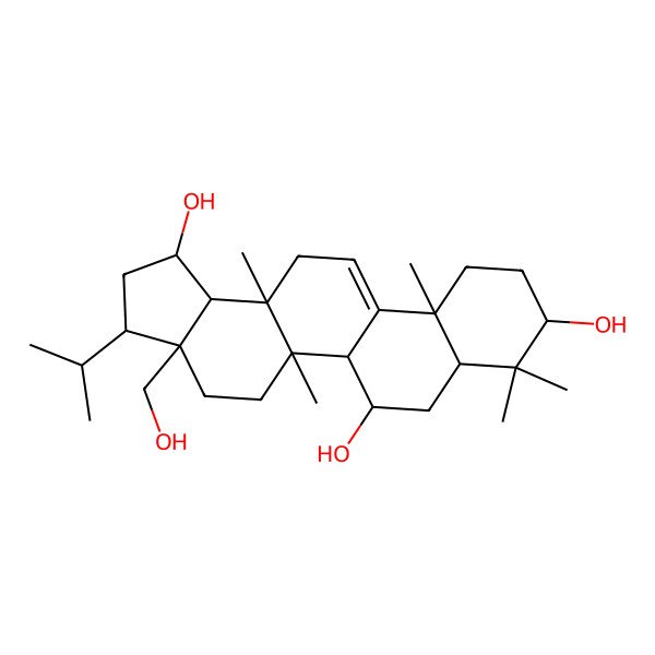 2D Structure of 3a-(Hydroxymethyl)-5a,8,8,11a,13a-pentamethyl-3-propan-2-yl-1,2,3,4,5,5b,6,7,7a,9,10,11,13,13b-tetradecahydrocyclopenta[a]chrysene-1,6,9-triol