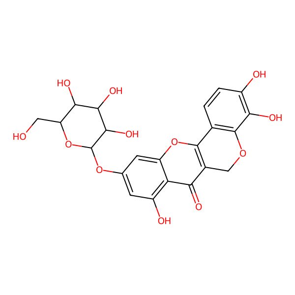 2D Structure of 3,4,8-trihydroxy-10-[(2S,3R,4S,5S,6R)-3,4,5-trihydroxy-6-(hydroxymethyl)oxan-2-yl]oxy-6H-chromeno[4,3-b]chromen-7-one