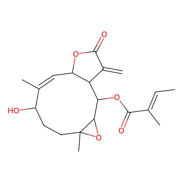 2D Structure of [(1R,2S,3S,5R,8R,9Z,11S)-8-hydroxy-5,9-dimethyl-14-methylidene-13-oxo-4,12-dioxatricyclo[9.3.0.03,5]tetradec-9-en-2-yl] (Z)-2-methylbut-2-enoate