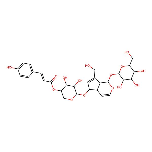 2D Structure of [4,5-Dihydroxy-6-[[7-(hydroxymethyl)-1-[3,4,5-trihydroxy-6-(hydroxymethyl)oxan-2-yl]oxy-1,4a,5,7a-tetrahydrocyclopenta[c]pyran-5-yl]oxy]oxan-3-yl] 3-(4-hydroxyphenyl)prop-2-enoate