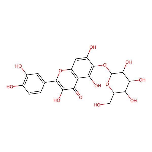 2D Structure of 2-(3,4-dihydroxyphenyl)-3,5,7-trihydroxy-6-[(2R,3R,4S,5S,6R)-3,4,5-trihydroxy-6-(hydroxymethyl)oxan-2-yl]oxychromen-4-one