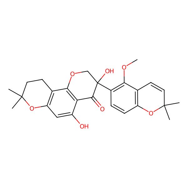 2D Structure of (3S)-3,5-dihydroxy-3-(5-methoxy-2,2-dimethylchromen-6-yl)-8,8-dimethyl-9,10-dihydro-2H-pyrano[2,3-h]chromen-4-one