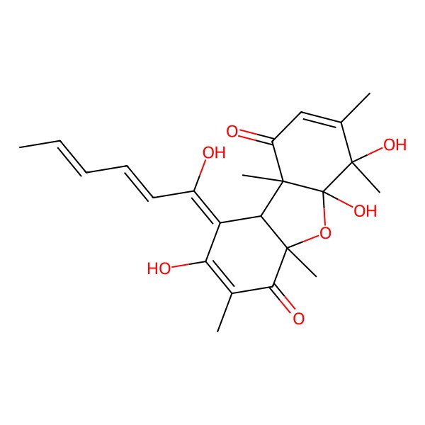 2D Structure of 4,4a,8-trihydroxy-9-(1-hydroxyhexa-2,4-dienylidene)-3,4,5a,7,9b-pentamethyl-9aH-dibenzofuran-1,6-dione