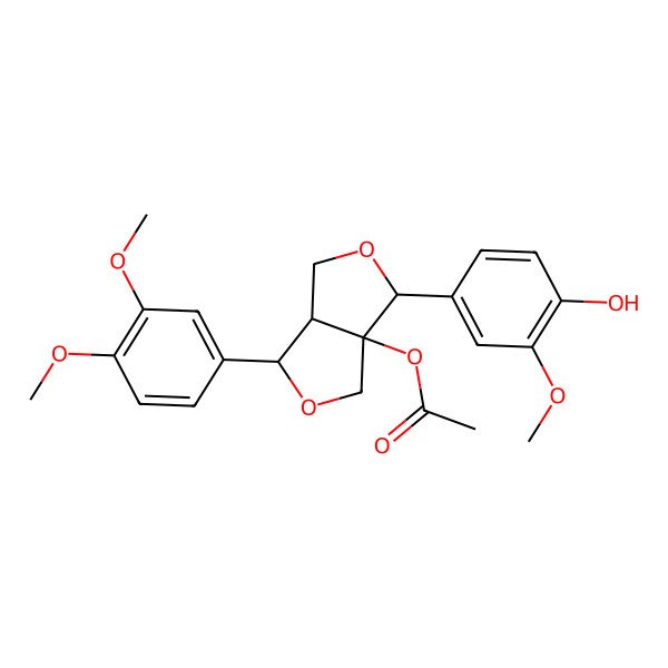 2D Structure of [(3R,3aS,6S,6aR)-6-(3,4-dimethoxyphenyl)-3-(4-hydroxy-3-methoxyphenyl)-3,4,6,6a-tetrahydro-1H-furo[3,4-c]furan-3a-yl] acetate