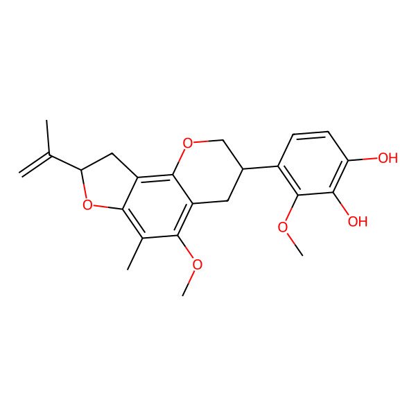 2D Structure of 3-methoxy-4-(5-methoxy-6-methyl-8-prop-1-en-2-yl-3,4,8,9-tetrahydro-2H-furo[2,3-h]chromen-3-yl)benzene-1,2-diol