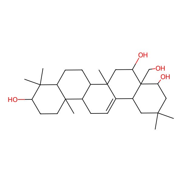 2D Structure of 8a-(hydroxymethyl)-4,4,6b,11,11,14b-hexamethyl-2,3,4a,5,6,6a,7,8,9,10,12,12a,14,14a-tetradecahydro-1H-picene-3,8,9-triol