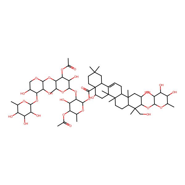 2D Structure of [5-Acetyloxy-3-[4-acetyloxy-5-[3,5-dihydroxy-4-(3,4,5-trihydroxy-6-methyloxan-2-yl)oxyoxan-2-yl]oxy-3-hydroxy-6-methyloxan-2-yl]oxy-4-hydroxy-6-methyloxan-2-yl] 5,11-dihydroxy-9-(hydroxymethyl)-2,2,6a,6b,9,12a-hexamethyl-10-(3,4,5-trihydroxy-6-methyloxan-2-yl)oxy-1,3,4,5,6,6a,7,8,8a,10,11,12,13,14b-tetradecahydropicene-4a-carboxylate