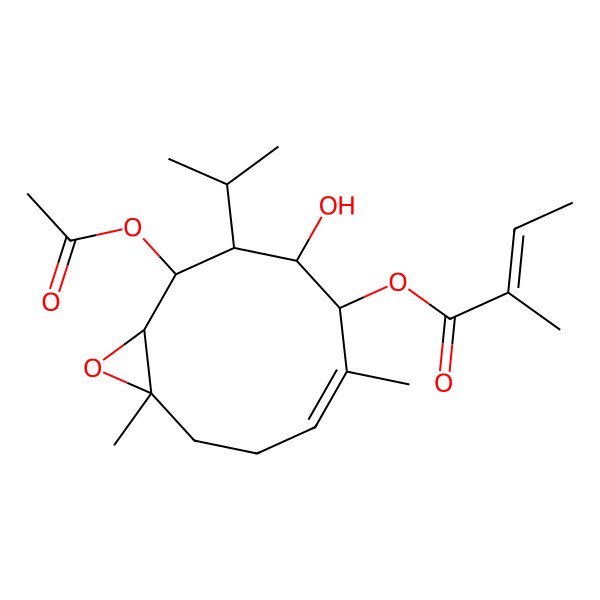 2D Structure of [(1S,2S,3S,4S,5S,6E,10R)-2-acetyloxy-4-hydroxy-6,10-dimethyl-3-propan-2-yl-11-oxabicyclo[8.1.0]undec-6-en-5-yl] (E)-2-methylbut-2-enoate