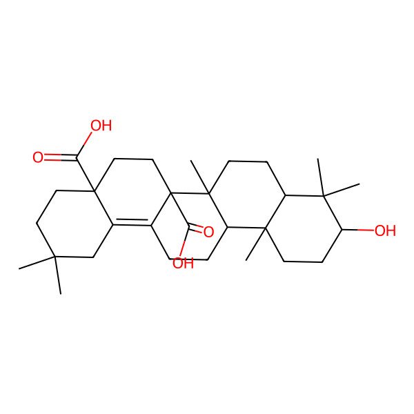 2D Structure of (4aS,6aR,6aR,6bR,8aR,10R,12aR)-10-hydroxy-2,2,6b,9,9,12a-hexamethyl-1,3,4,5,6,6a,7,8,8a,10,11,12,13,14-tetradecahydropicene-4a,6a-dicarboxylic acid