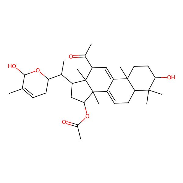 2D Structure of [12-acetyl-3-hydroxy-17-[1-(6-hydroxy-5-methyl-3,6-dihydro-2H-pyran-2-yl)ethyl]-4,4,10,13,14-pentamethyl-2,3,5,6,12,15,16,17-octahydro-1H-cyclopenta[a]phenanthren-15-yl] acetate
