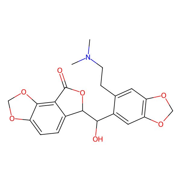 2D Structure of 6-[[6-[2-(dimethylamino)ethyl]-1,3-benzodioxol-5-yl]-hydroxymethyl]-6H-furo[3,4-g][1,3]benzodioxol-8-one