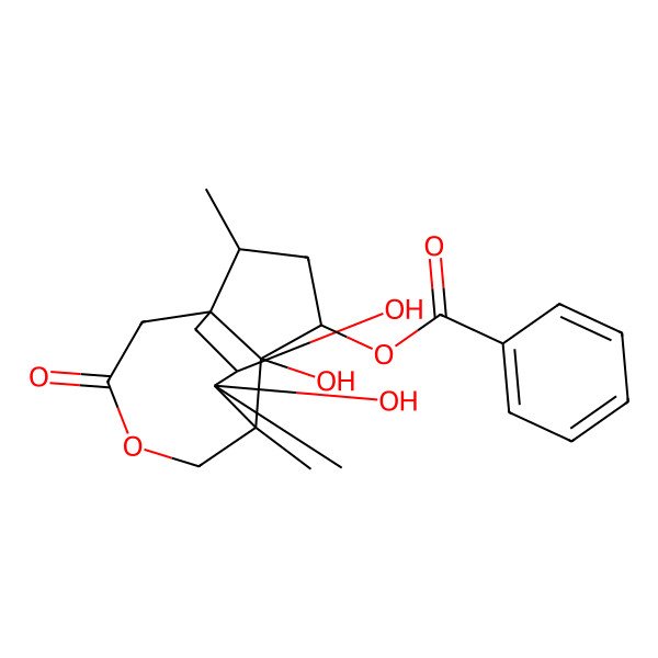2D Structure of [(1R,2R,4R,5R,6R,12R,13R)-5,12,13-trihydroxy-2,6,13-trimethyl-9-oxo-8-oxatricyclo[4.4.3.01,5]tridecan-4-yl] benzoate