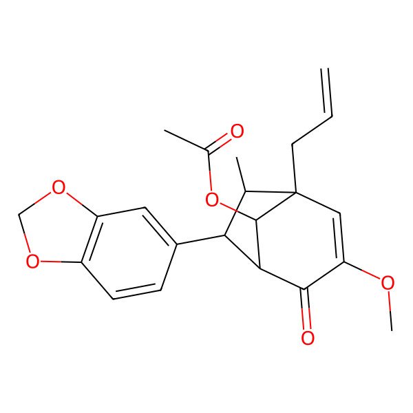2D Structure of [(1S,5S,6S,7S,8S)-6-(1,3-benzodioxol-5-yl)-3-methoxy-7-methyl-4-oxo-1-prop-2-enyl-8-bicyclo[3.2.1]oct-2-enyl] acetate