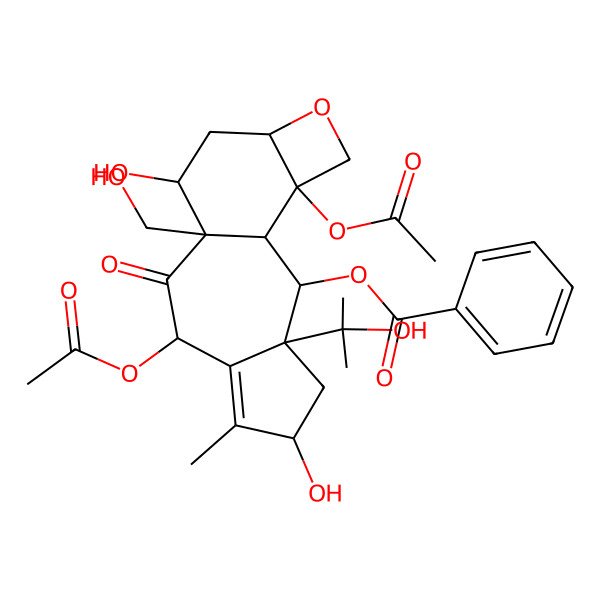 2D Structure of [(1S,2S,3S,5S,8R,10R,11S,13R,16S)-8,16-diacetyloxy-5,11-dihydroxy-10-(hydroxymethyl)-3-(2-hydroxypropan-2-yl)-6-methyl-9-oxo-14-oxatetracyclo[8.6.0.03,7.013,16]hexadec-6-en-2-yl] benzoate