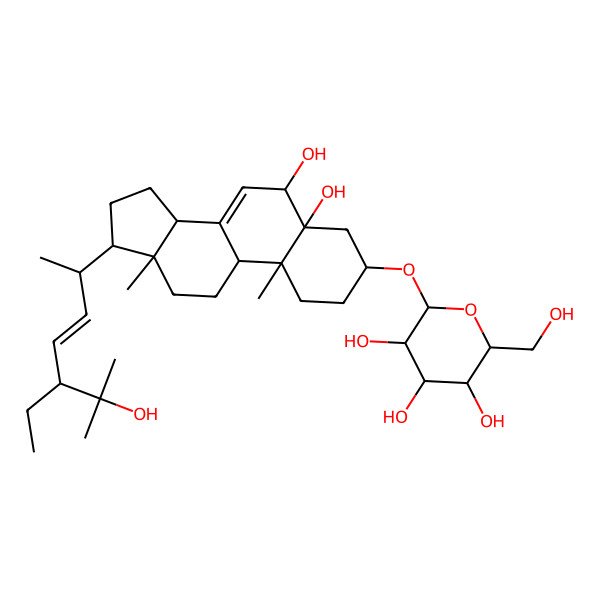 2D Structure of (2R,3R,4S,5S,6R)-2-[[(3S,5R,6R,9S,10R,13R,14R,17R)-17-[(E,2R,5S)-5-ethyl-6-hydroxy-6-methylhept-3-en-2-yl]-5,6-dihydroxy-10,13-dimethyl-1,2,3,4,6,9,11,12,14,15,16,17-dodecahydrocyclopenta[a]phenanthren-3-yl]oxy]-6-(hydroxymethyl)oxane-3,4,5-triol
