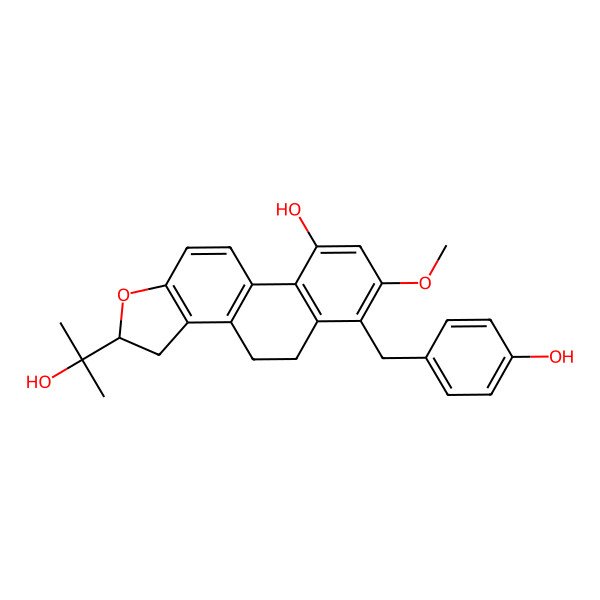 2D Structure of (2S)-6-[(4-hydroxyphenyl)methyl]-2-(2-hydroxypropan-2-yl)-7-methoxy-2,3,4,5-tetrahydronaphtho[2,1-e][1]benzofuran-9-ol