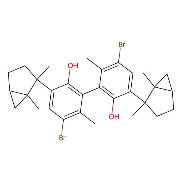 2D Structure of 4-Bromo-2-[5-bromo-3-(1,2-dimethyl-2-bicyclo[3.1.0]hexanyl)-2-hydroxy-6-methylphenyl]-6-(1,2-dimethyl-2-bicyclo[3.1.0]hexanyl)-3-methylphenol