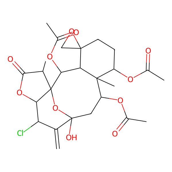 2D Structure of (2,9-Diacetyloxy-13-chloro-11-hydroxy-8,17-dimethyl-12-methylidene-16-oxospiro[15,18-dioxatetracyclo[9.6.1.01,14.03,8]octadecane-4,2'-oxirane]-7-yl) acetate
