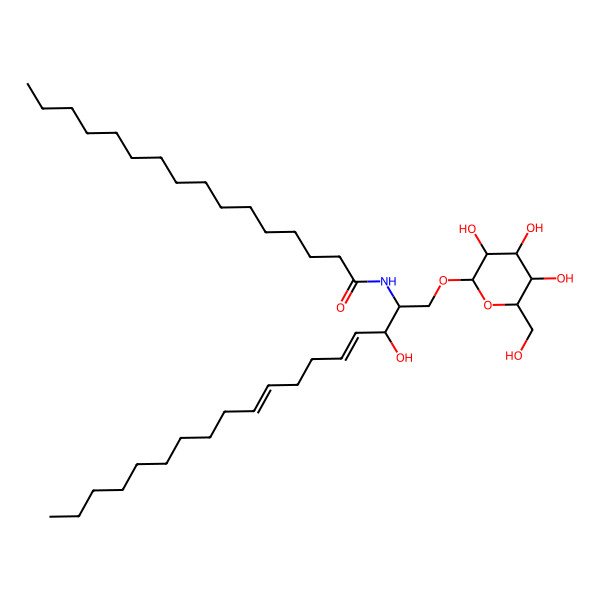 2D Structure of N-[(2S,3R,4E)-3-hydroxy-1-[(2R,3R,4S,5S,6R)-3,4,5-trihydroxy-6-(hydroxymethyl)oxan-2-yl]oxyoctadeca-4,8-dien-2-yl]hexadecanamide