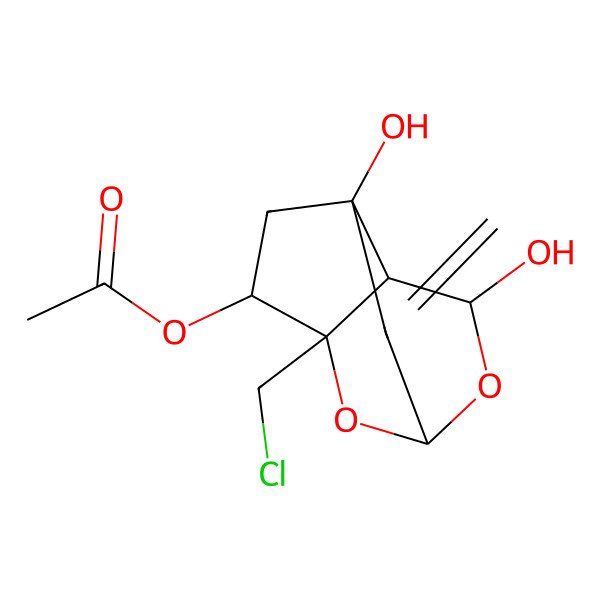 2D Structure of [(1S,3R,4R,6S,7R,8S)-3-(chloromethyl)-6,8-dihydroxy-10-methylidene-2,9-dioxatricyclo[4.3.1.03,7]decan-4-yl] acetate