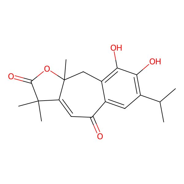 2D Structure of (3S)-13,14-dihydroxy-3,6,6-trimethyl-12-propan-2-yl-4-oxatricyclo[8.4.0.03,7]tetradeca-1(14),7,10,12-tetraene-5,9-dione