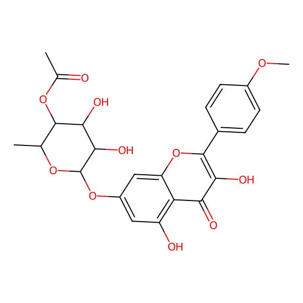 2D Structure of [(2S,3R,4S,5R,6S)-6-[3,5-dihydroxy-2-(4-methoxyphenyl)-4-oxochromen-7-yl]oxy-4,5-dihydroxy-2-methyloxan-3-yl] acetate