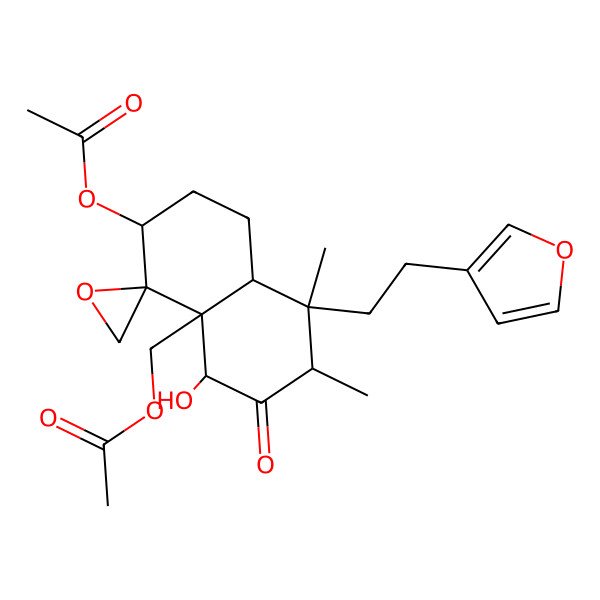 2D Structure of [3-Acetyloxy-8-[2-(furan-3-yl)ethyl]-5-hydroxy-7,8-dimethyl-6-oxospiro[1,2,3,5,7,8a-hexahydronaphthalene-4,2'-oxirane]-4a-yl]methyl acetate