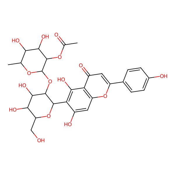 2D Structure of [2-[2-[5,7-Dihydroxy-2-(4-hydroxyphenyl)-4-oxochromen-6-yl]-4,5-dihydroxy-6-(hydroxymethyl)oxan-3-yl]oxy-4,5-dihydroxy-6-methyloxan-3-yl] acetate