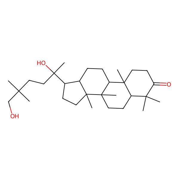 2D Structure of (5R,8R,9R,10R,13R,14R,17S)-17-[(2R)-2,6-dihydroxy-5,5-dimethylhexan-2-yl]-4,4,8,10,14-pentamethyl-1,2,5,6,7,9,11,12,13,15,16,17-dodecahydrocyclopenta[a]phenanthren-3-one