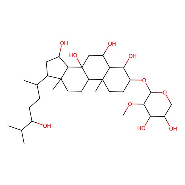 2D Structure of (3S,4R,5S,6R,8S,9R,10S,13R,14S,15S,17R)-3-[(2S,3R,4S,5R)-4,5-dihydroxy-3-methoxyoxan-2-yl]oxy-17-[(2R,5S)-5-hydroxy-6-methylheptan-2-yl]-10,13-dimethyl-1,2,3,4,5,6,7,9,11,12,14,15,16,17-tetradecahydrocyclopenta[a]phenanthrene-4,6,8,15-tetrol