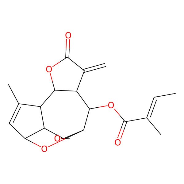 2D Structure of [(1S,2S,3S,7R,8R,11R,12S,13R)-9-methyl-4-methylidene-5-oxospiro[6,14-dioxatetracyclo[9.2.1.03,7.08,12]tetradec-9-ene-13,2'-oxirane]-2-yl] (E)-2-methylbut-2-enoate