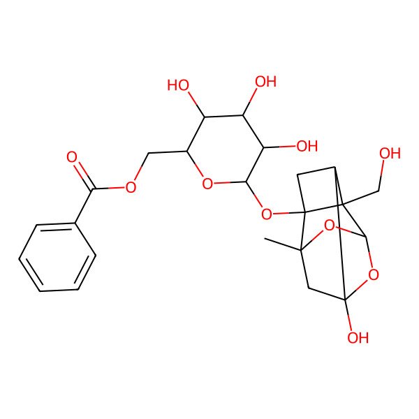 2D Structure of [(2R,3S,4S,5R,6S)-3,4,5-trihydroxy-6-[[(1R,2S,3R,5R,6R,8S)-6-hydroxy-2-(hydroxymethyl)-8-methyl-9,10-dioxatetracyclo[4.3.1.02,5.03,8]decan-3-yl]oxy]oxan-2-yl]methyl benzoate