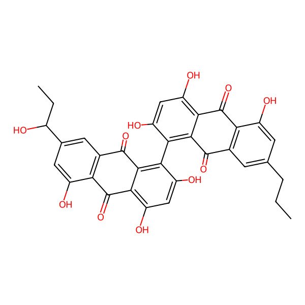 2D Structure of 2,4,5-trihydroxy-7-propyl-1-[2,4,5-trihydroxy-7-[(1S)-1-hydroxypropyl]-9,10-dioxoanthracen-1-yl]anthracene-9,10-dione