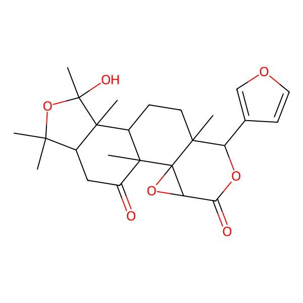 2D Structure of (1R,2R,4S,7S,8S,11R,12R,13S,16R)-7-(furan-3-yl)-13-hydroxy-1,8,12,13,15,15-hexamethyl-3,6,14-trioxapentacyclo[9.7.0.02,4.02,8.012,16]octadecane-5,18-dione