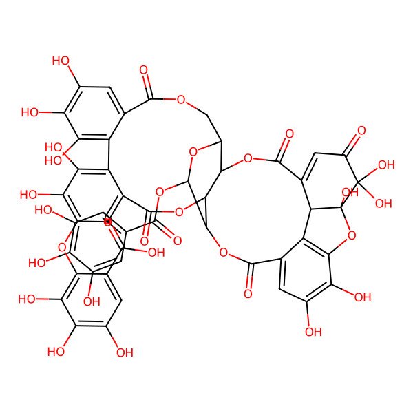 2D Structure of 2-[[1,2,2,15,16,19,20,21,35,36-Decahydroxy-3,6,11,24,32-pentaoxo-29-(3,4,5-trihydroxybenzoyl)oxy-7,10,25,28,31,40-hexaoxaoctacyclo[35.2.1.05,39.08,27.09,30.012,17.018,23.033,38]tetraconta-4,12,14,16,18,20,22,33,35,37-decaen-14-yl]oxy]-3,4,5-trihydroxybenzoic acid