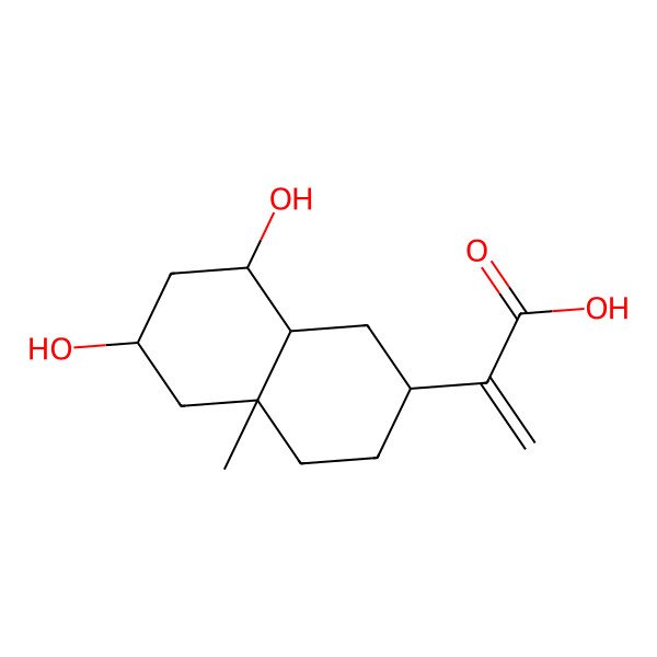 2D Structure of 2-[(2R,4aS,6R,8S,8aR)-6,8-dihydroxy-4a-methyl-2,3,4,5,6,7,8,8a-octahydro-1H-naphthalen-2-yl]prop-2-enoic acid