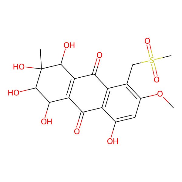 2D Structure of 1,2,3,4,8-pentahydroxy-6-methoxy-3-methyl-5-(methylsulfonylmethyl)-2,4-dihydro-1H-anthracene-9,10-dione