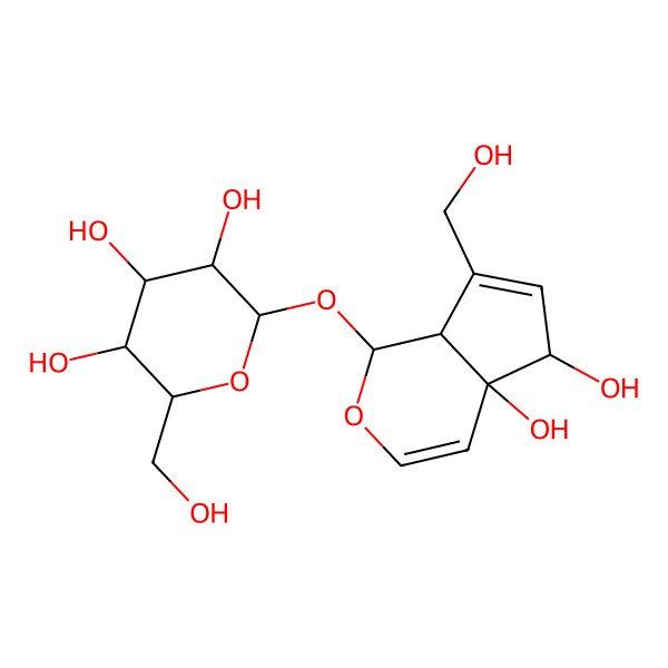 2D Structure of (2S,3S,4S,5S,6R)-2-[[(1S,4aR,5R,7aR)-4a,5-dihydroxy-7-(hydroxymethyl)-5,7a-dihydro-1H-cyclopenta[c]pyran-1-yl]oxy]-6-(hydroxymethyl)oxane-3,4,5-triol