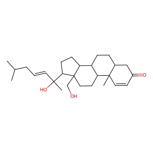 2D Structure of (5S,8R,9S,10R,13R,14S,17S)-13-(hydroxymethyl)-17-[(E,2S)-2-hydroxy-6-methylhept-3-en-2-yl]-10-methyl-4,5,6,7,8,9,11,12,14,15,16,17-dodecahydrocyclopenta[a]phenanthren-3-one