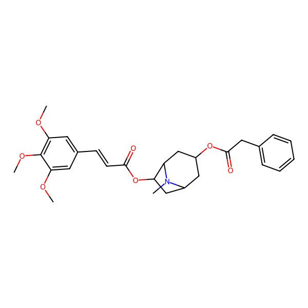 2D Structure of [(1S,3S,5R,6R)-8-methyl-3-(2-phenylacetyl)oxy-8-azabicyclo[3.2.1]octan-6-yl] (Z)-3-(3,4,5-trimethoxyphenyl)prop-2-enoate