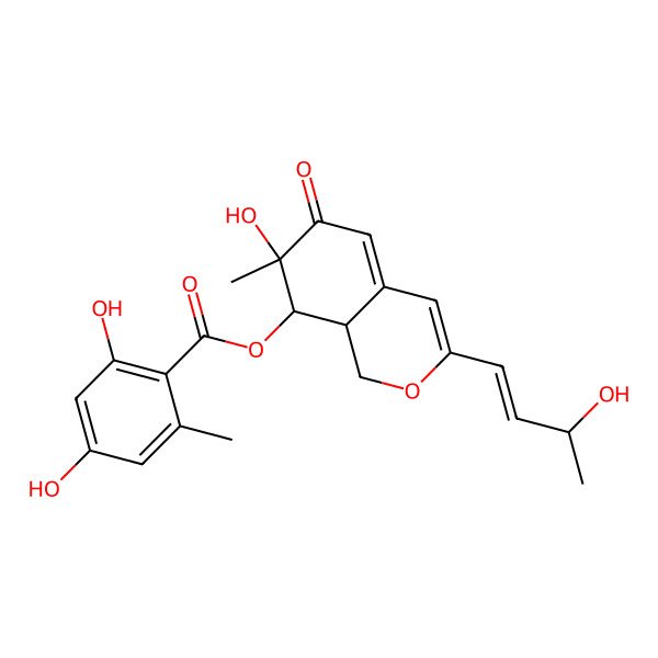 2D Structure of [7-hydroxy-3-(3-hydroxybut-1-enyl)-7-methyl-6-oxo-8,8a-dihydro-1H-isochromen-8-yl] 2,4-dihydroxy-6-methylbenzoate