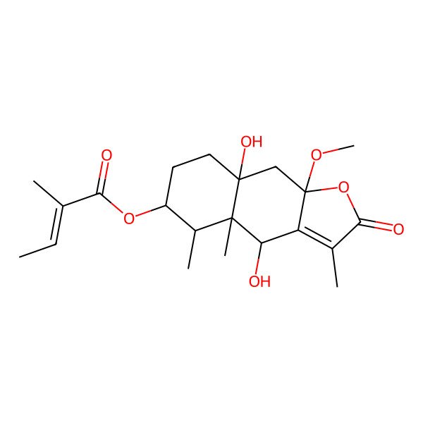 2D Structure of [(4S,4aS,5R,6S,8aS,9aR)-4,8a-dihydroxy-9a-methoxy-3,4a,5-trimethyl-2-oxo-4,5,6,7,8,9-hexahydrobenzo[f][1]benzofuran-6-yl] (Z)-2-methylbut-2-enoate