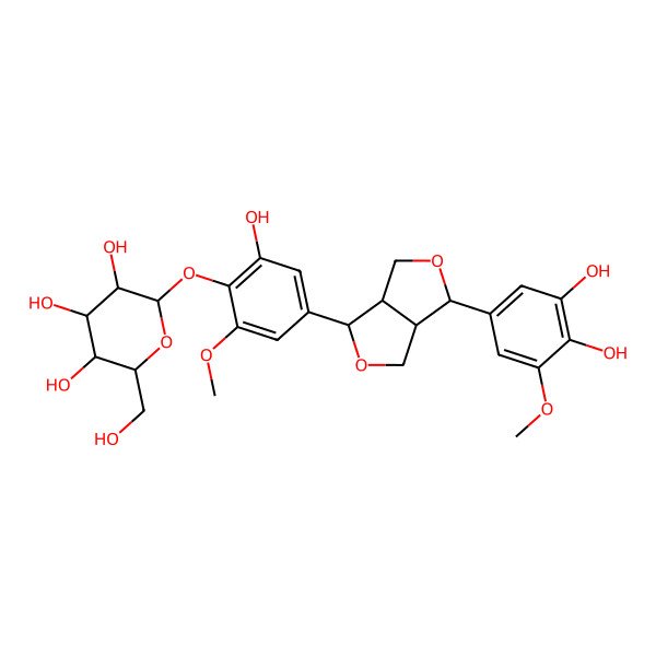 2D Structure of 2-[4-[3-(3,4-Dihydroxy-5-methoxyphenyl)-1,3,3a,4,6,6a-hexahydrofuro[3,4-c]furan-6-yl]-2-hydroxy-6-methoxyphenoxy]-6-(hydroxymethyl)oxane-3,4,5-triol