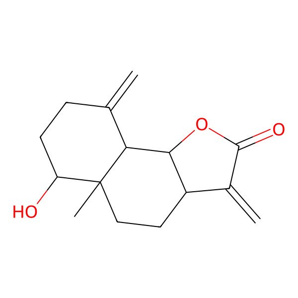 2D Structure of (3aR,5aR,6R,9aS,9bS)-6-hydroxy-5a-methyl-3,9-dimethylidene-3a,4,5,6,7,8,9a,9b-octahydrobenzo[g][1]benzofuran-2-one