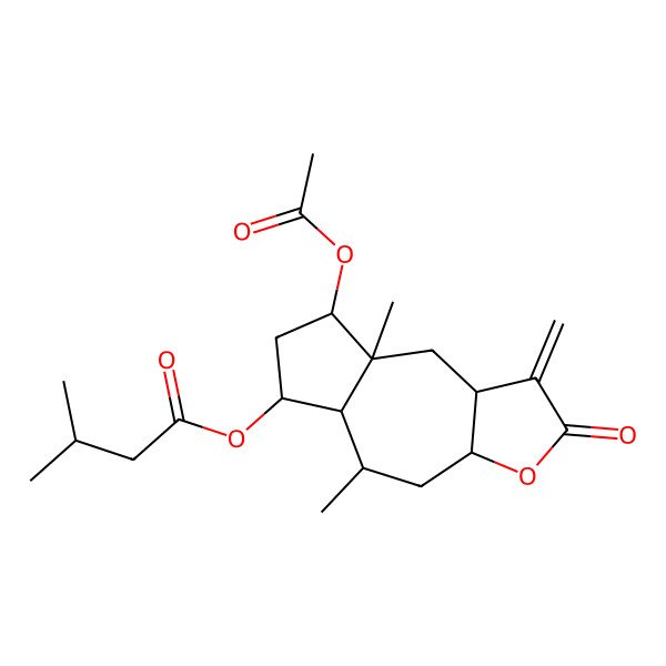 2D Structure of [(3aS,5R,5aS,6S,8R,8aS,9aR)-8-acetyloxy-5,8a-dimethyl-1-methylidene-2-oxo-4,5,5a,6,7,8,9,9a-octahydro-3aH-azuleno[6,5-b]furan-6-yl] 3-methylbutanoate