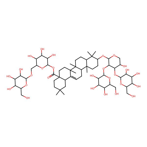2D Structure of [3,4,5-Trihydroxy-6-[[3,4,5-trihydroxy-6-(hydroxymethyl)oxan-2-yl]oxymethyl]oxan-2-yl] 10-[5-hydroxy-3,4-bis[[3,4,5-trihydroxy-6-(hydroxymethyl)oxan-2-yl]oxy]oxan-2-yl]oxy-2,2,6a,6b,9,9,12a-heptamethyl-1,3,4,5,6,6a,7,8,8a,10,11,12,13,14b-tetradecahydropicene-4a-carboxylate