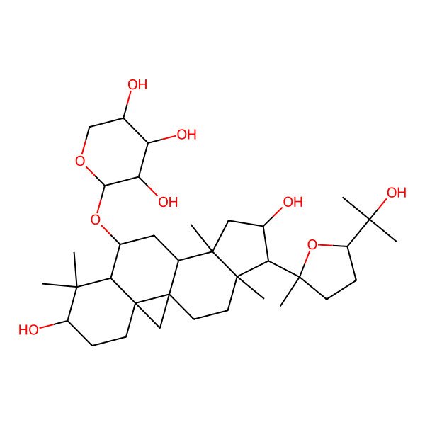 2D Structure of 2-[[6,14-Dihydroxy-15-[5-(2-hydroxypropan-2-yl)-2-methyloxolan-2-yl]-7,7,12,16-tetramethyl-9-pentacyclo[9.7.0.01,3.03,8.012,16]octadecanyl]oxy]oxane-3,4,5-triol